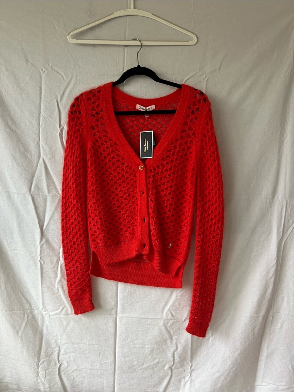 Juicy Couture Blood Orange Open-Knit V-Neck Cardigan